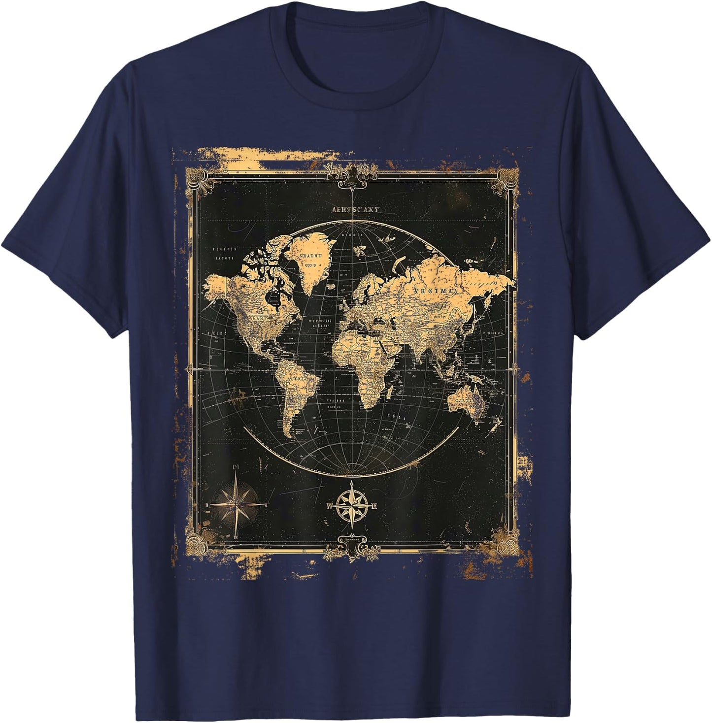 Vintage World Map Poster T-Shirt - T-Shirt | Navy
