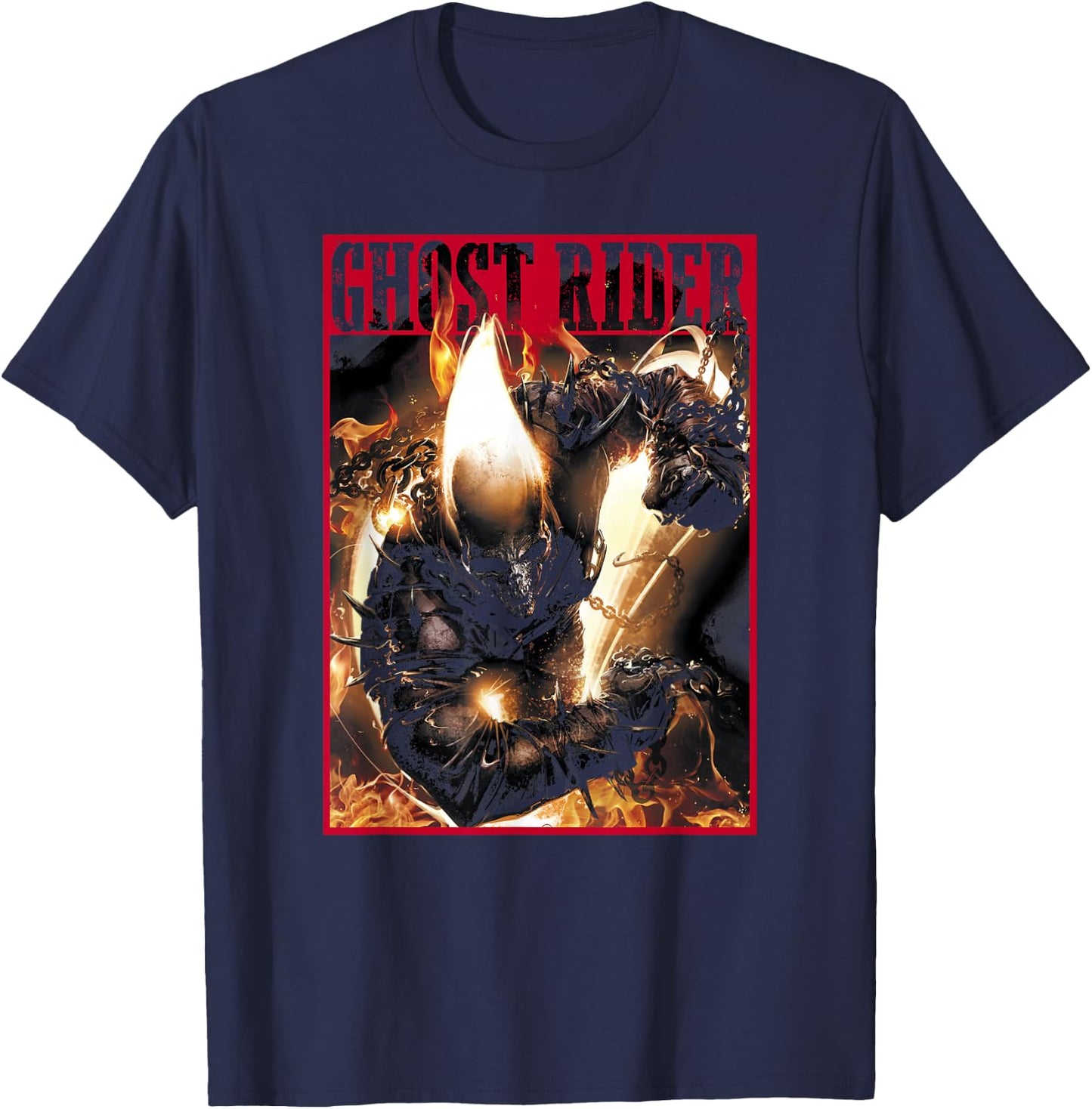 Marvel Ghost Rider Fury Comic Wanted Poster T-Shirt - T-Shirt | Navy