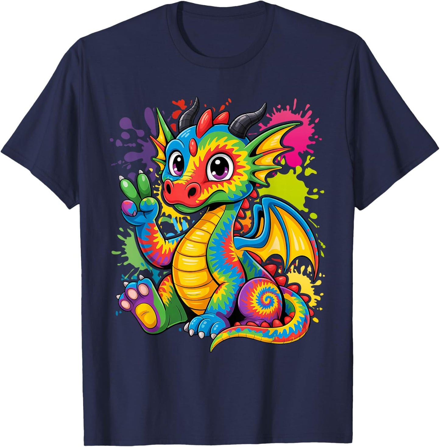 Tie-Dye Dragon Peace Sign Hippie T-Shirt - T-Shirt | Navy