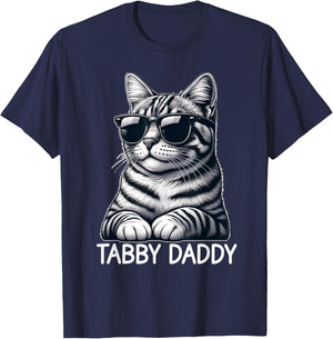 Tabby Daddy Cat Dad Funny Graphic Grey Tabby Cat Lover Men Women T-Shirt - T-Shirt | Navy