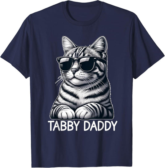 Tabby Daddy Cat Dad Funny Graphic Grey Tabby Cat Lover Men Women T-Shirt - T-Shirt | Navy
