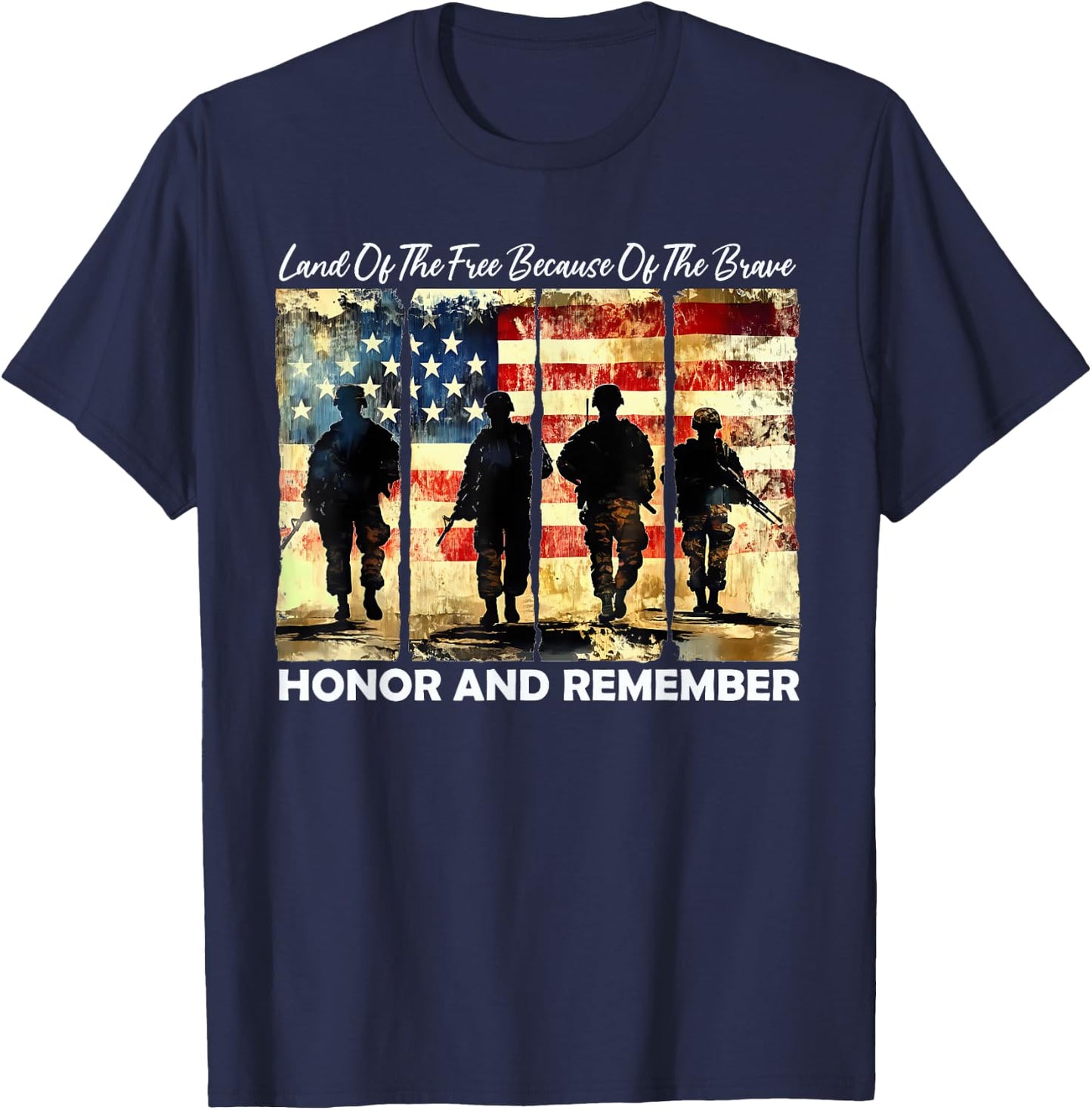 Land Of The Free Because Of The Brave Honor And Remember T-Shirt - T-Shirt | Navy