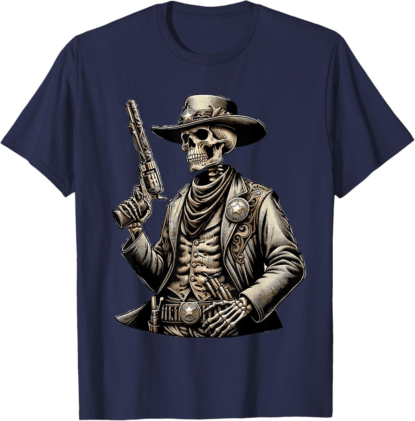 Skeleton Cowboy Gunslinger Outlaw Wild West T-Shirt - T-Shirt | Navy