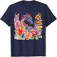 Watercolor Dragon Flowers Beautiful Art Colorful Graphic T-Shirt - T-Shirt | Navy