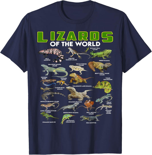 Lizards Of The World Reptile Herpetology Lizard Gifts Funny T-Shirt - T-Shirt | Navy