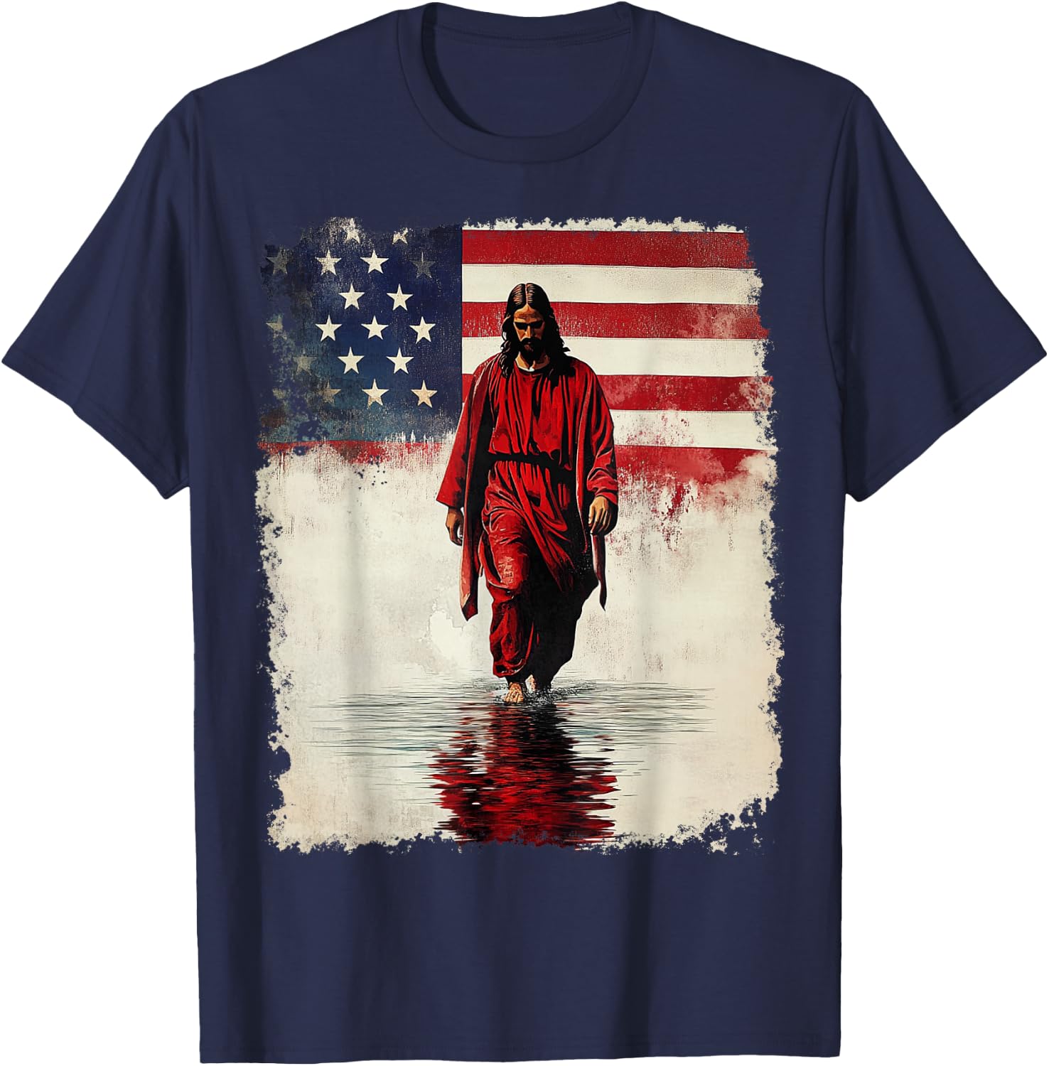 American Flag Jesus T-Shirt - T-Shirt | Navy