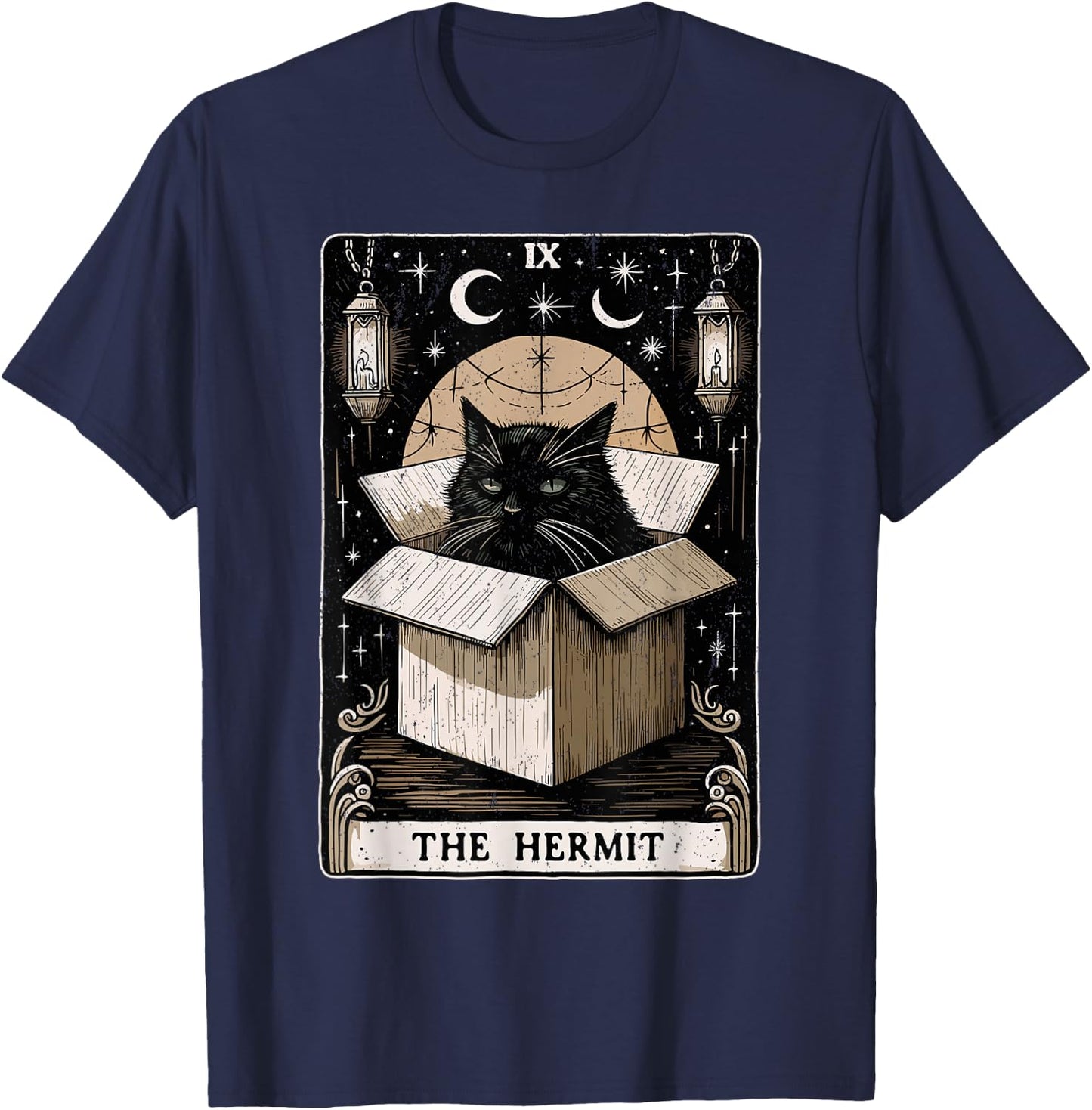The Hermit Tarot Card Cat Lover Funny Cat T-Shirt - T-Shirt | Navy