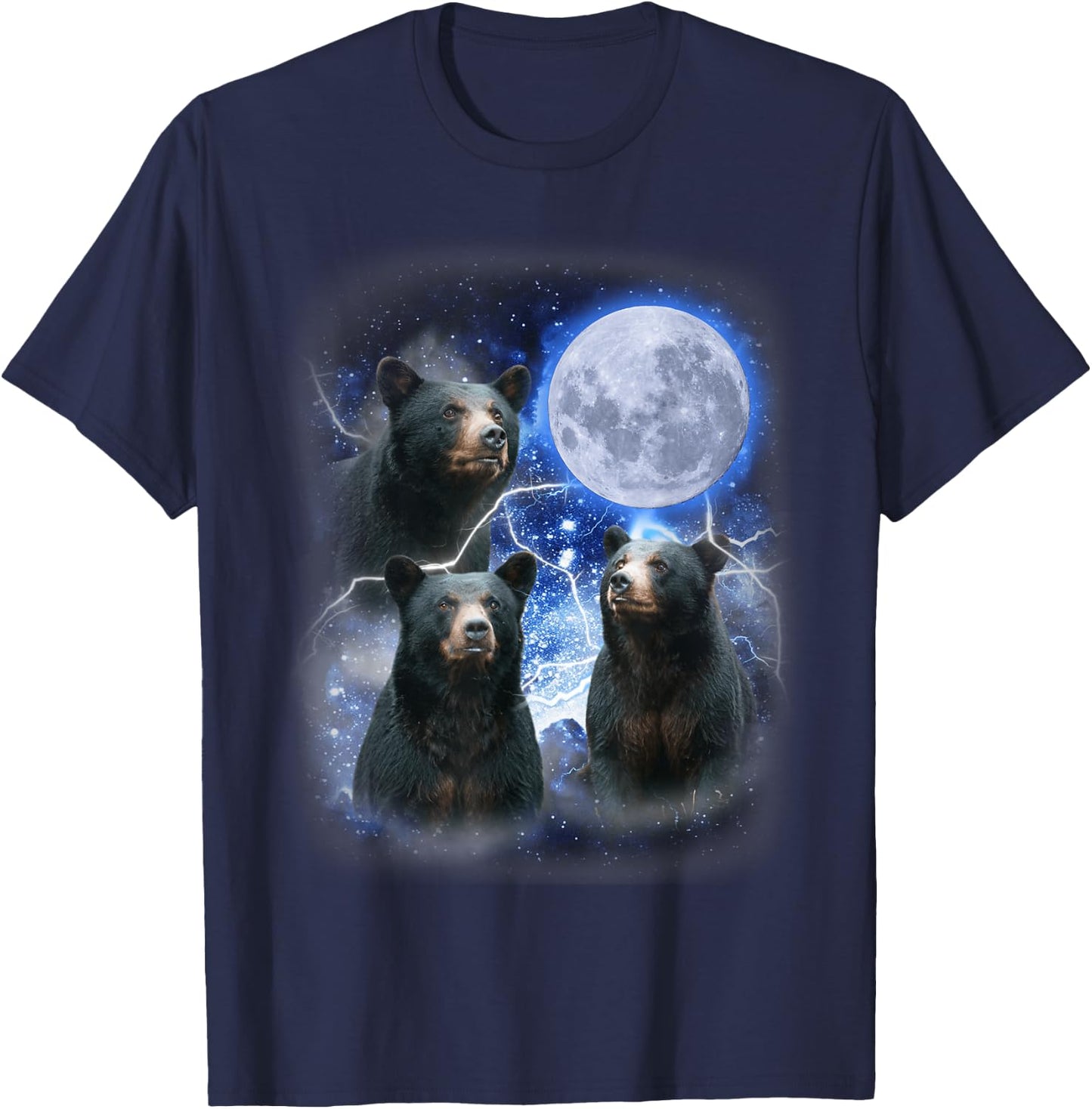 Three Black Bear Moon - 3 Wild Bears Gazing at the Moonlight T-Shirt - T-Shirt | Navy