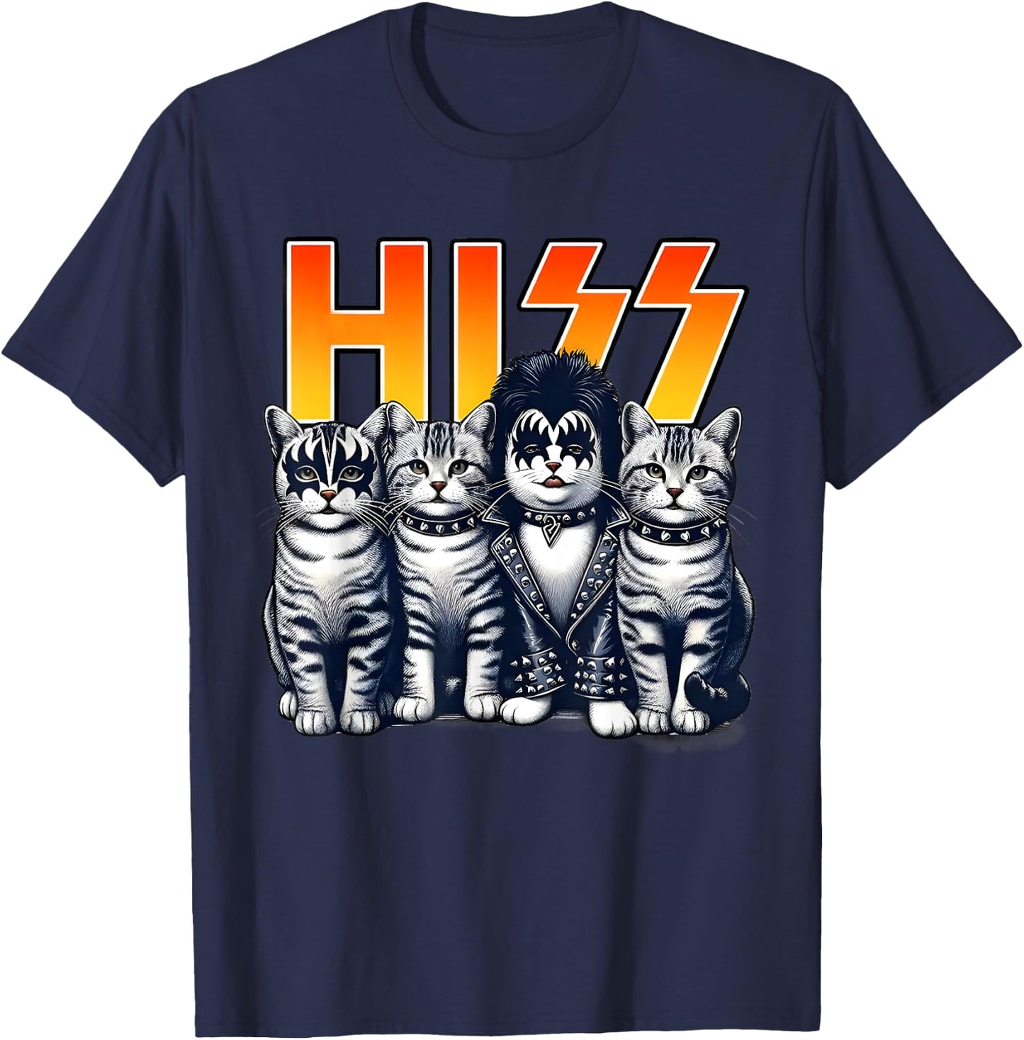 Hiss Funny Cat Lover Funny Cats Kittens Rock Rockin Cat Own T-Shirt - T-Shirt | Navy