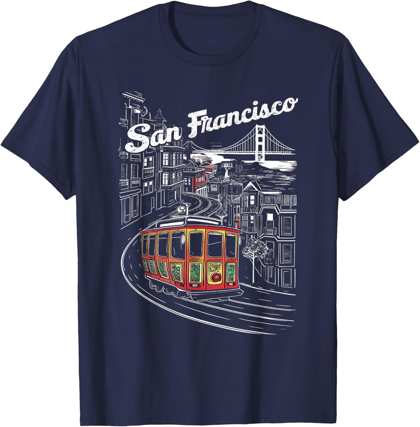 Historic San Francisco Cable Car Vintage SF Illustration T-Shirt - T-Shirt | Navy