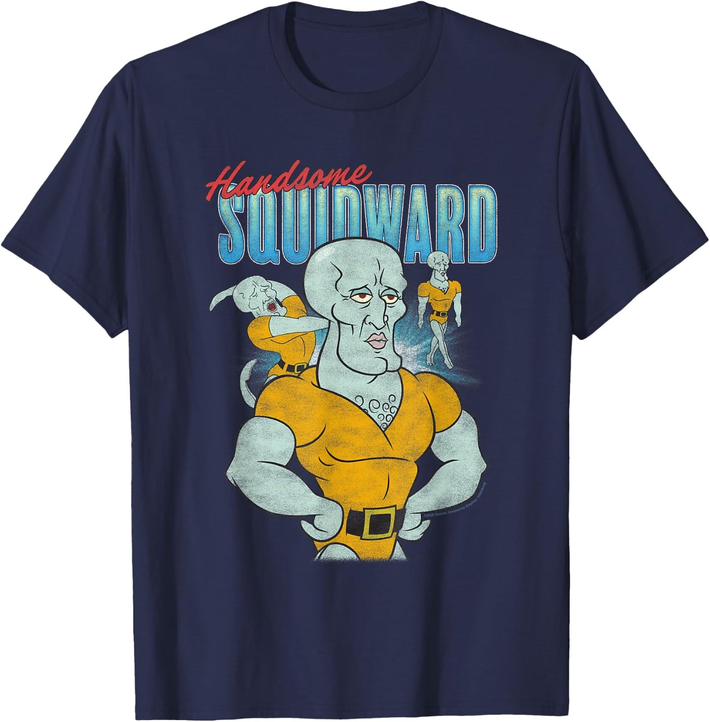 Handsome Squidward 90's Throwback Collage Funny Cartoon T-Shirt - T-Shirt | Navy