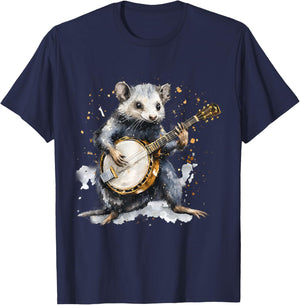 Banjo Opossum Bluegrass Banjo Player Possum Playing Banjo T-Shirt - T-Shirt | Navy