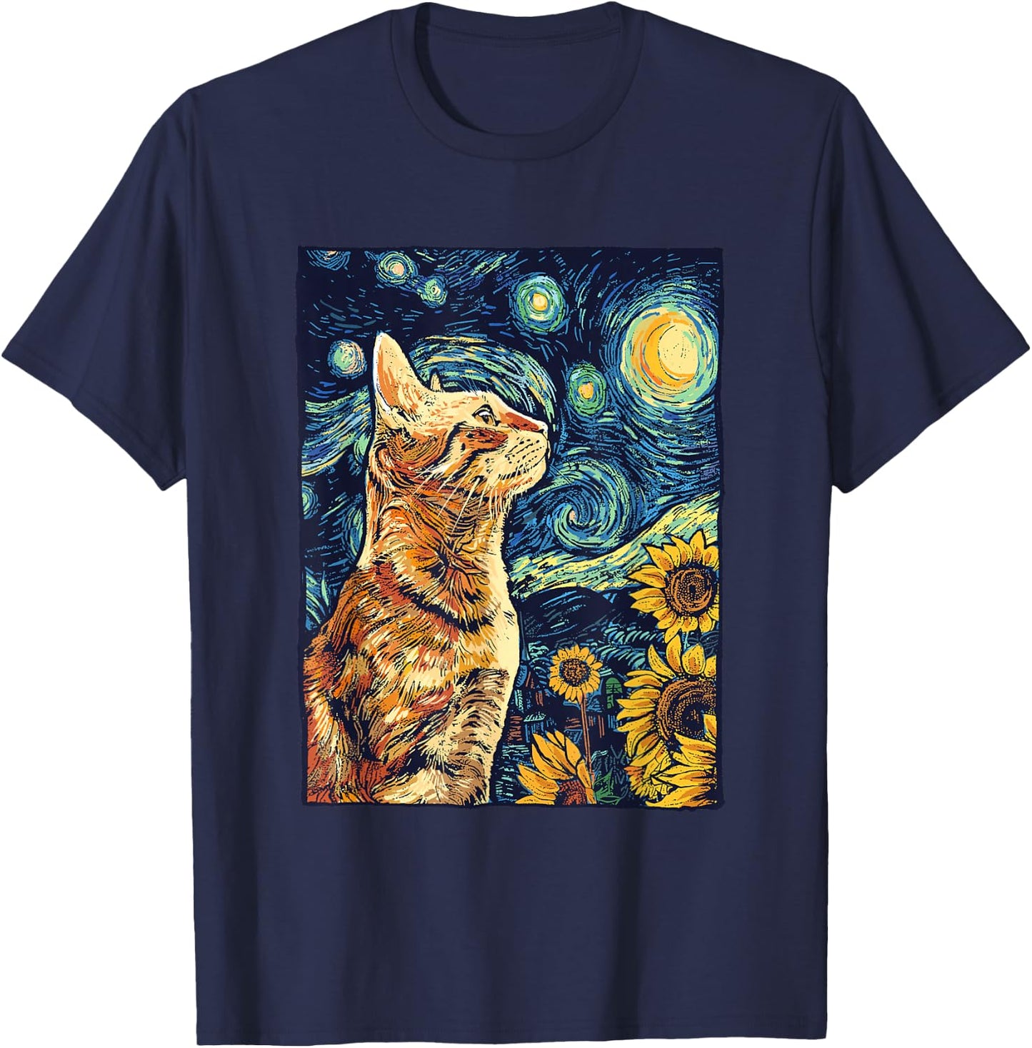 Van Gogh Starry Night Cat Shirt Van Gogh Cat Painting T-Shirt - T-Shirt | Navy