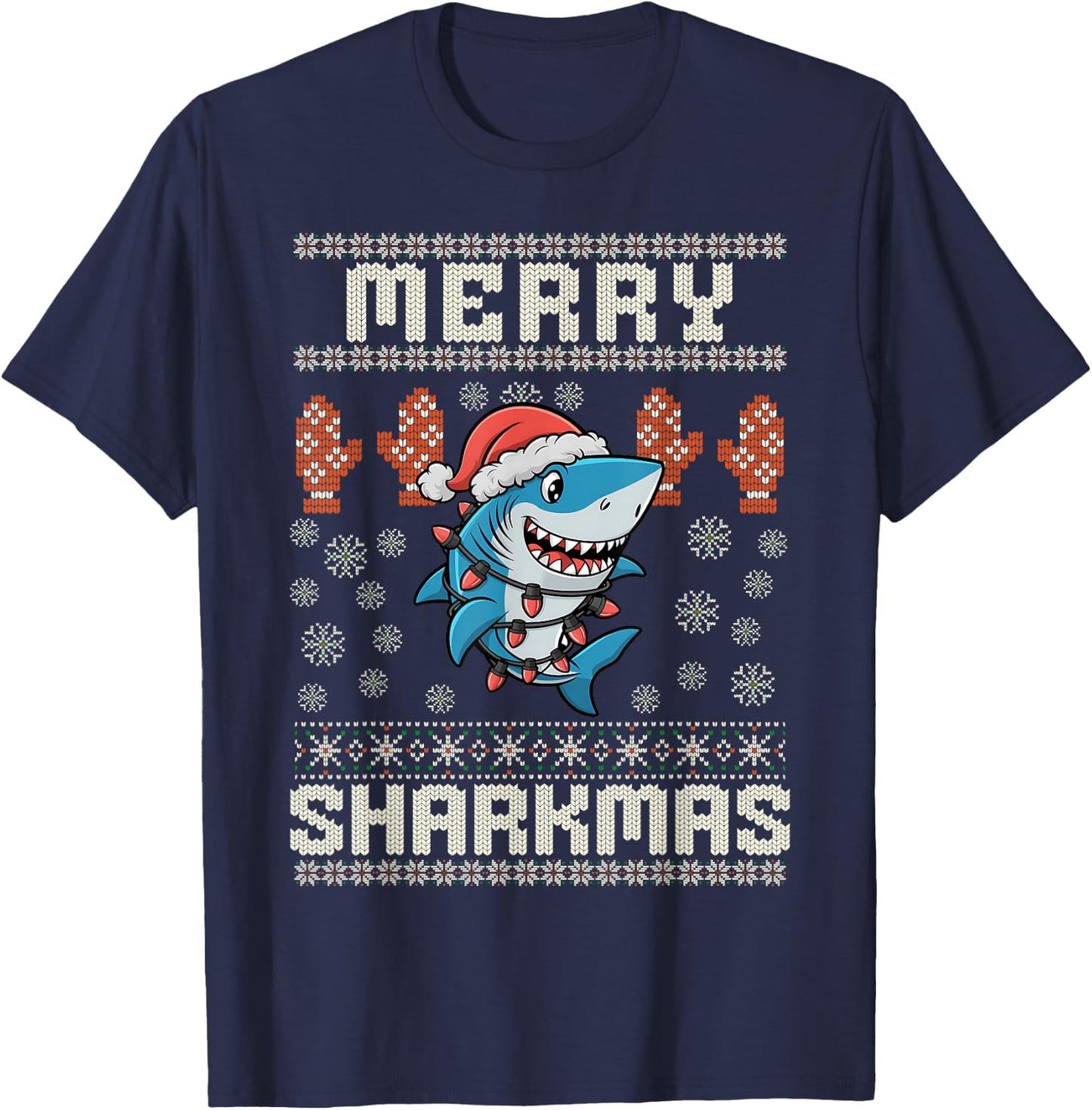 Merry Sharkmas Shark Christmas Ugly Xmas Kids Shark Christma T-Shirt - T-Shirt | Navy
