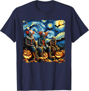 Van Gogh Starry Night Scary Clowns Halloween Fall Pumpkin T-Shirt - T-Shirt | Navy