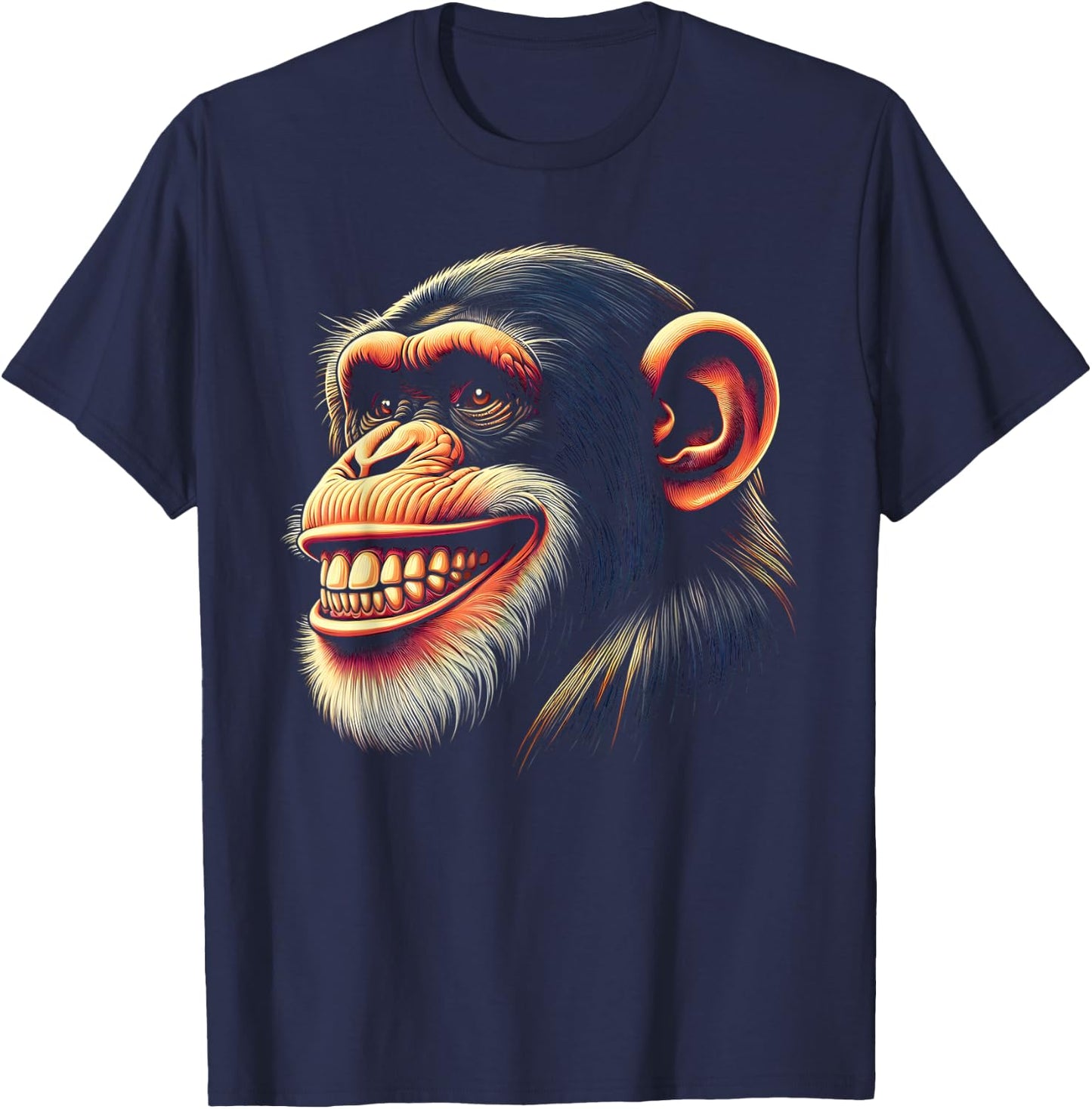 Smiling Chimpanzee Chimp Monkey Face T-Shirt - T-Shirt | Navy