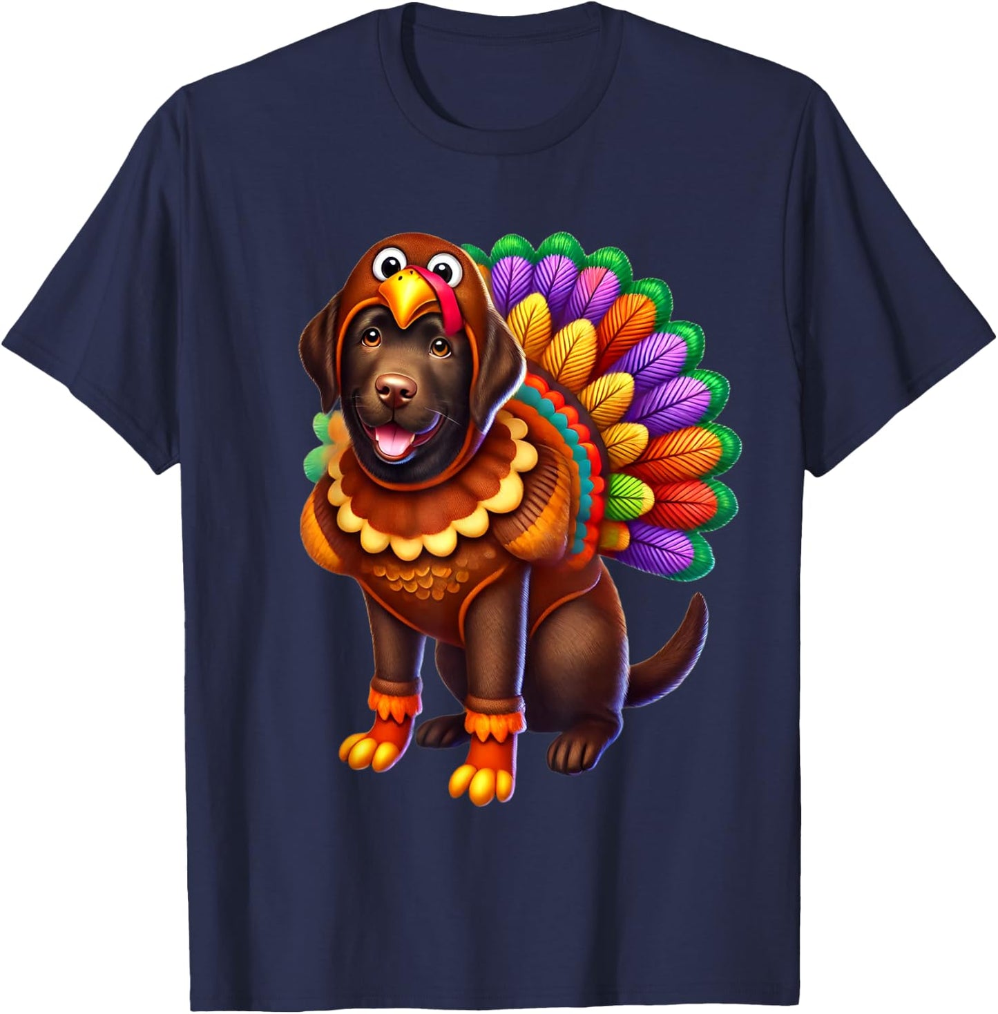 Chocolate Lab Turkey Funny Thanksgiving Animal Dog Canine Women Girls Kids T-Shirt - T-Shirt | Navy