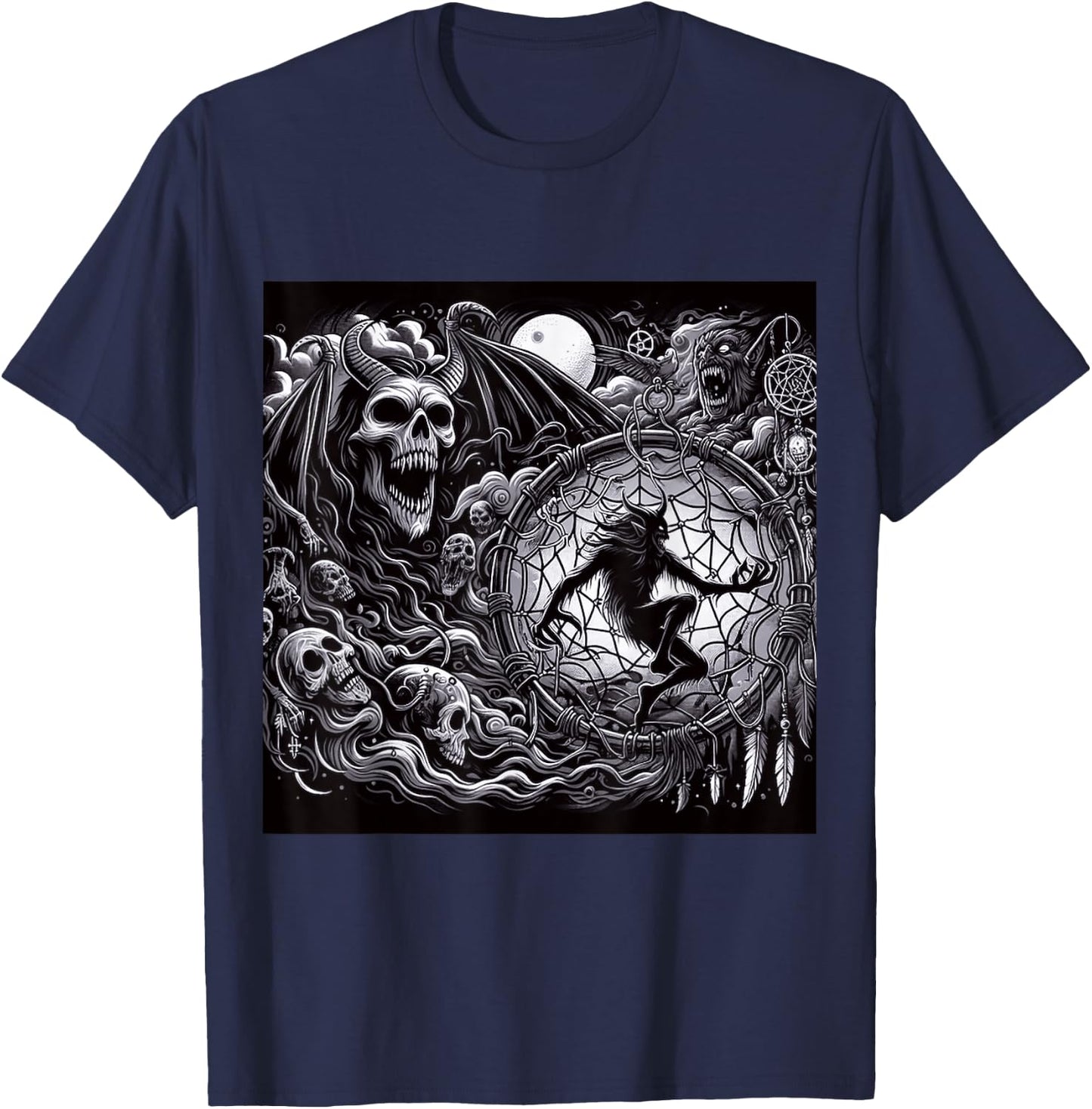 Demonic Occult Dreamcatcher Possessed Spiritual Horror Print T-Shirt - T-Shirt | Navy
