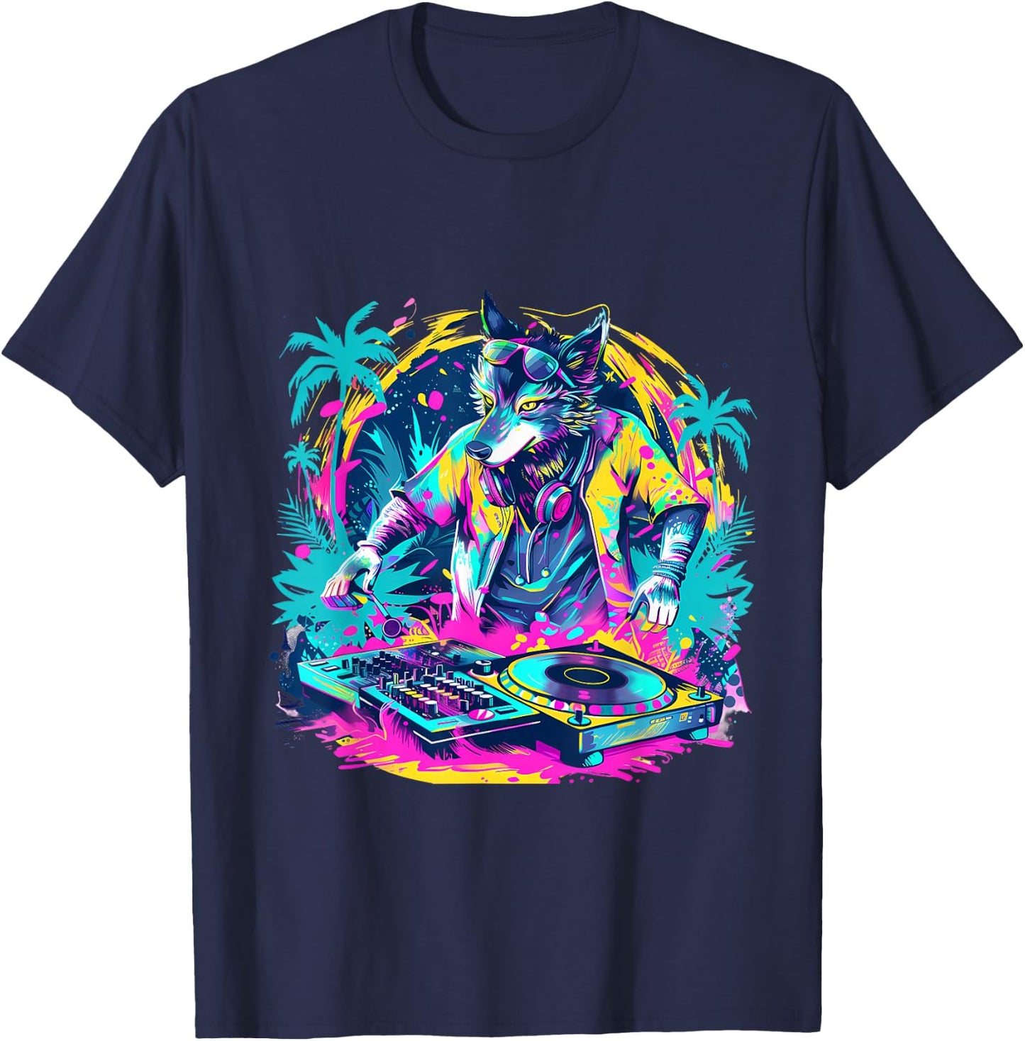Wolf DJ Techno Dance Music Producer EDM Turntable DJ Wolf T-Shirt - T-Shirt | Navy