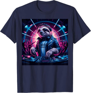 Just Relax Dude Sloth Djing Vibrant Club For Music T-Shirt - T-Shirt | Navy