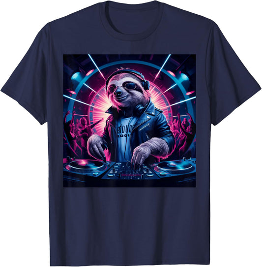 Just Relax Dude Sloth Djing Vibrant Club For Music T-Shirt - T-Shirt | Navy