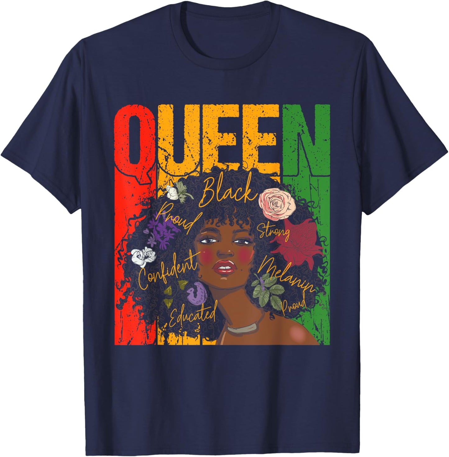 Juneteenth Black History Month Educated African Queen T-Shirt - T-Shirt | Navy