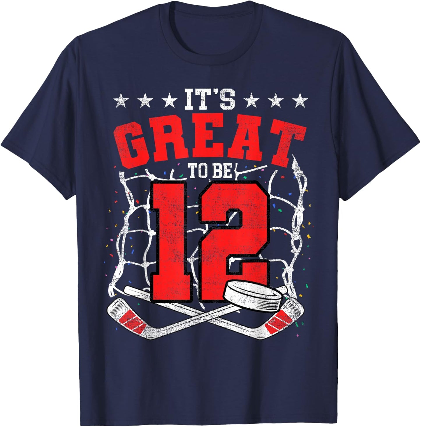 12th Birthday Hockey Lovers It's Great To Be 12 Years Old T-Shirt - T-Shirt | Navy