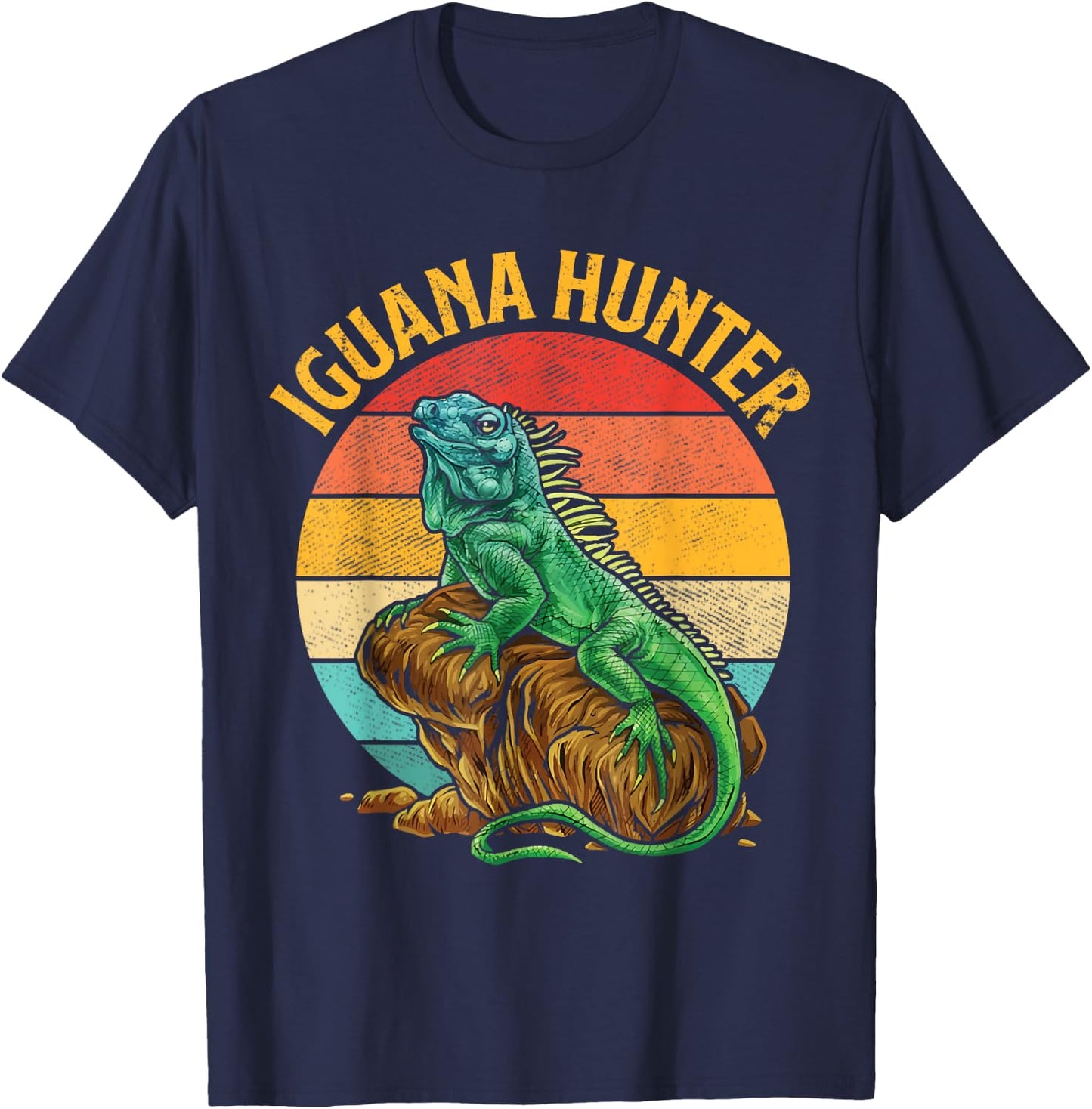 Retro Iguana Hunter Reptile Herpetologist Herpetology Lover T-Shirt - T-Shirt | Navy