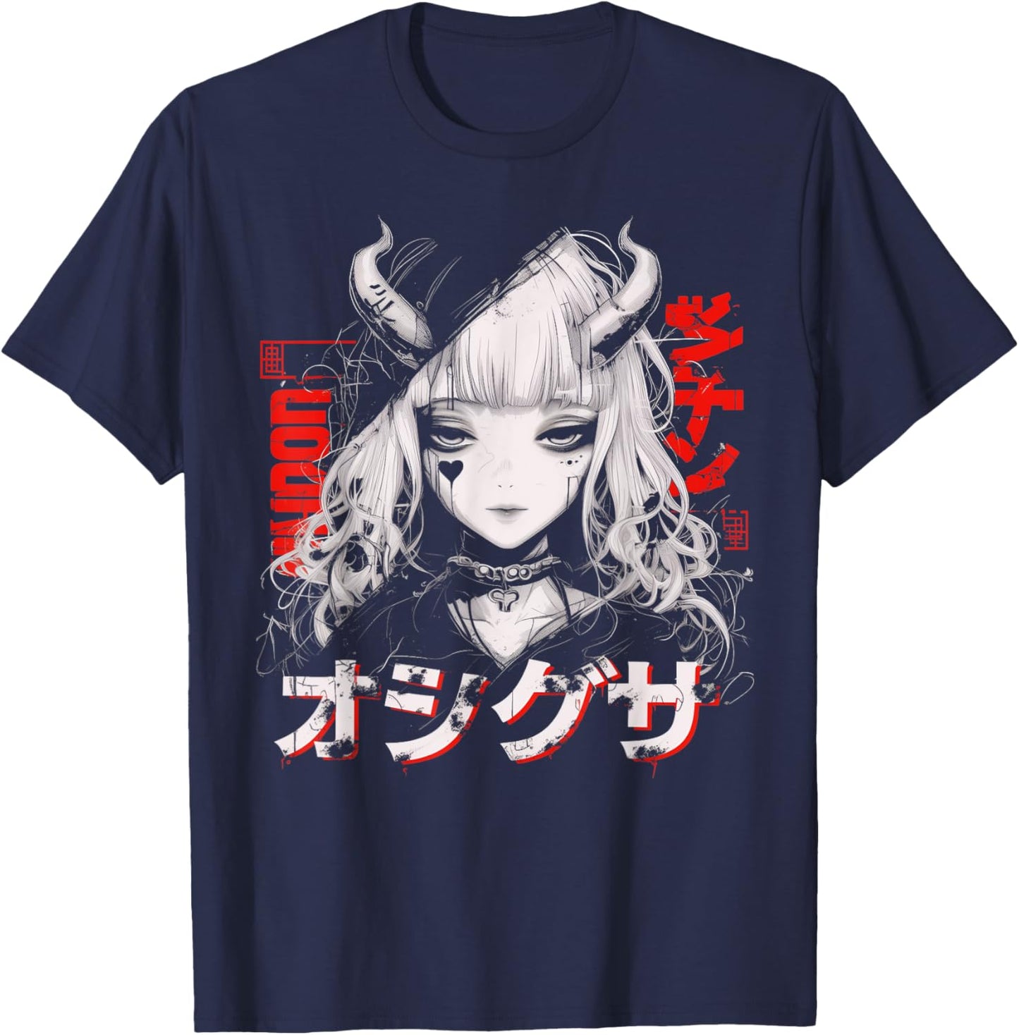 Anime Goth Grunge Demon Girl Waifu Horror Alt Aesthetic T-Shirt - T-Shirt | Navy