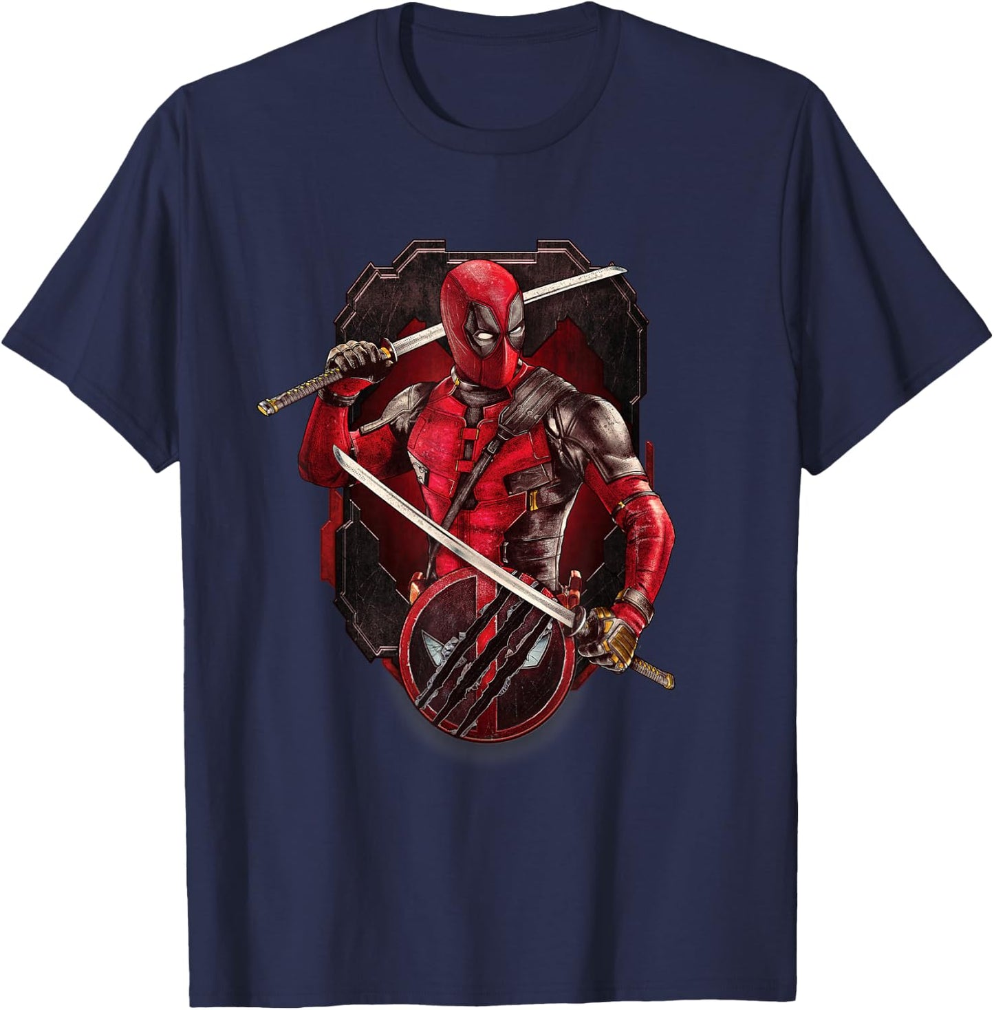 Marvel Deadpool & Wolverine Double Katana Vignette Poster T-Shirt - T-Shirt | Navy