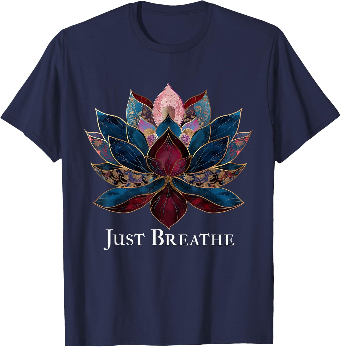 Yoga Lotus Flower Zen Buddhism Buddhist Buddha Meditation T-Shirt - T-Shirt | Navy
