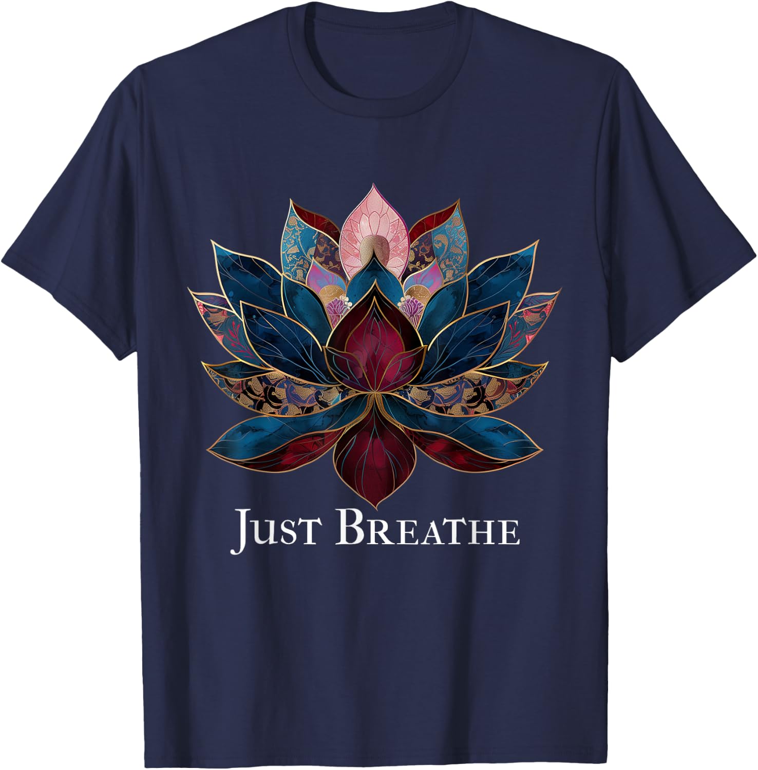 Yoga Lotus Flower Zen Buddhism Buddhist Buddha Meditation T-Shirt - T-Shirt | Navy