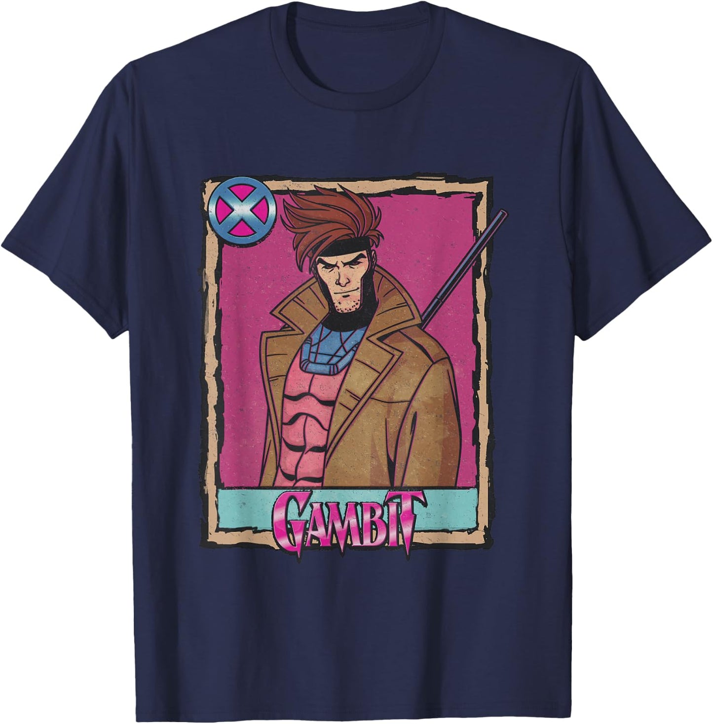 Marvel X-Men Gambit Vintage Playing Card Portrait T-Shirt - T-Shirt | Navy