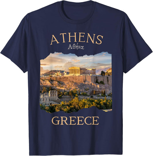 Athens Greece Acropolis and Parthenon Vacation Souvenir T-Shirt - T-Shirt | Navy