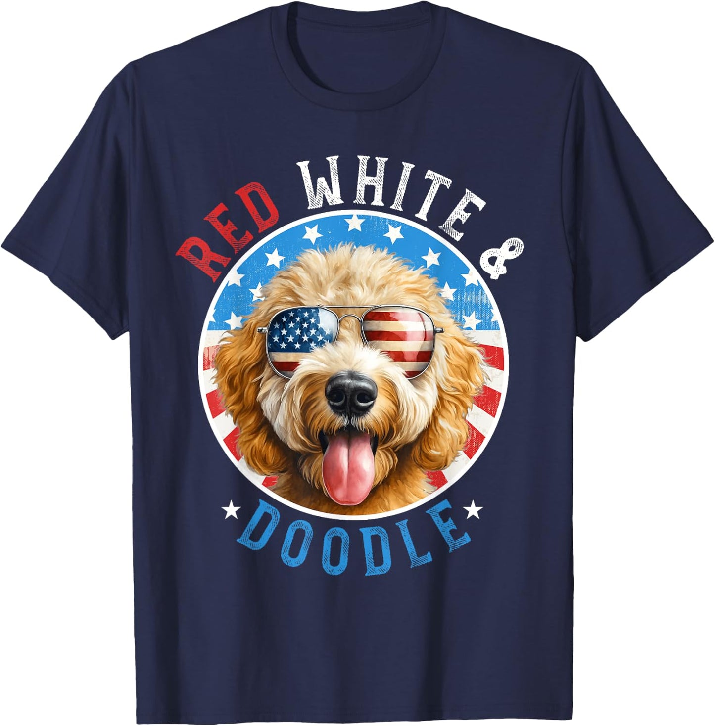 Goldendoodle Dog 4th of July Red White and Doodle Lovers Kids Men T-Shirt - T-Shirt | Navy