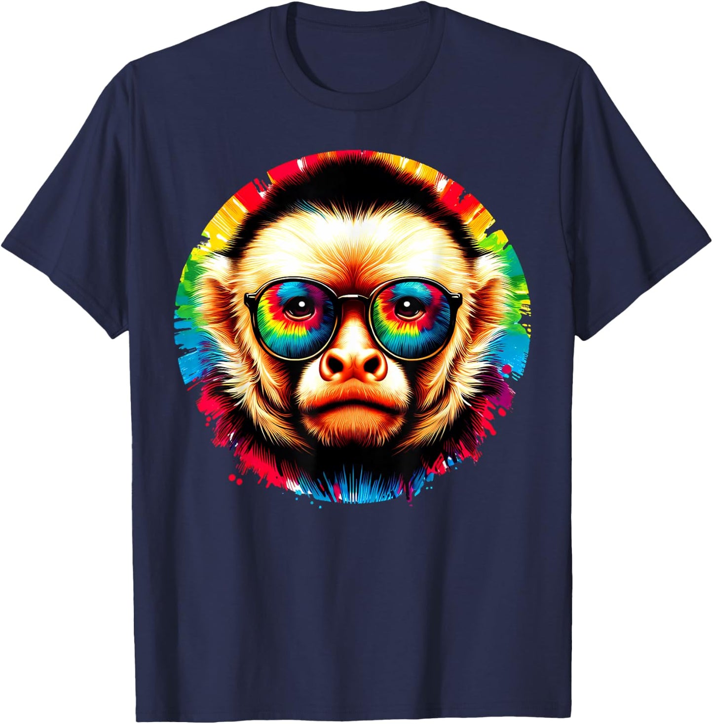 Cool Tie Dye Sunglasses Capuchin Monkey Illustration Art T-Shirt - T-Shirt | Navy