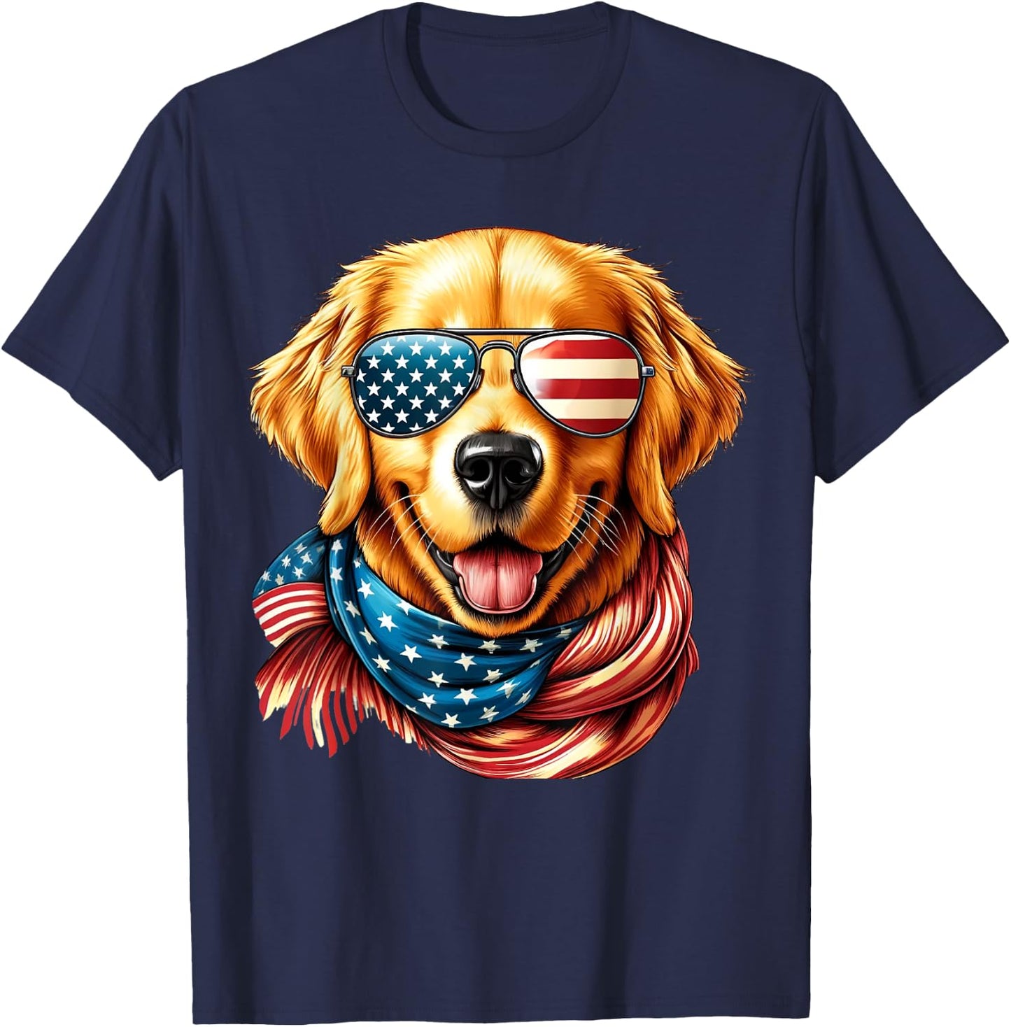 Golden Retriever Dog American Flag Sunglasses 4th of July T-Shirt - T-Shirt | Navy