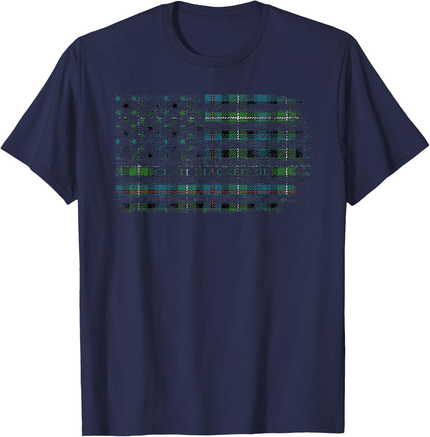 Clan Mackenzie Scottish tartan US flag kilt Scotland T-Shirt - T-Shirt | Navy