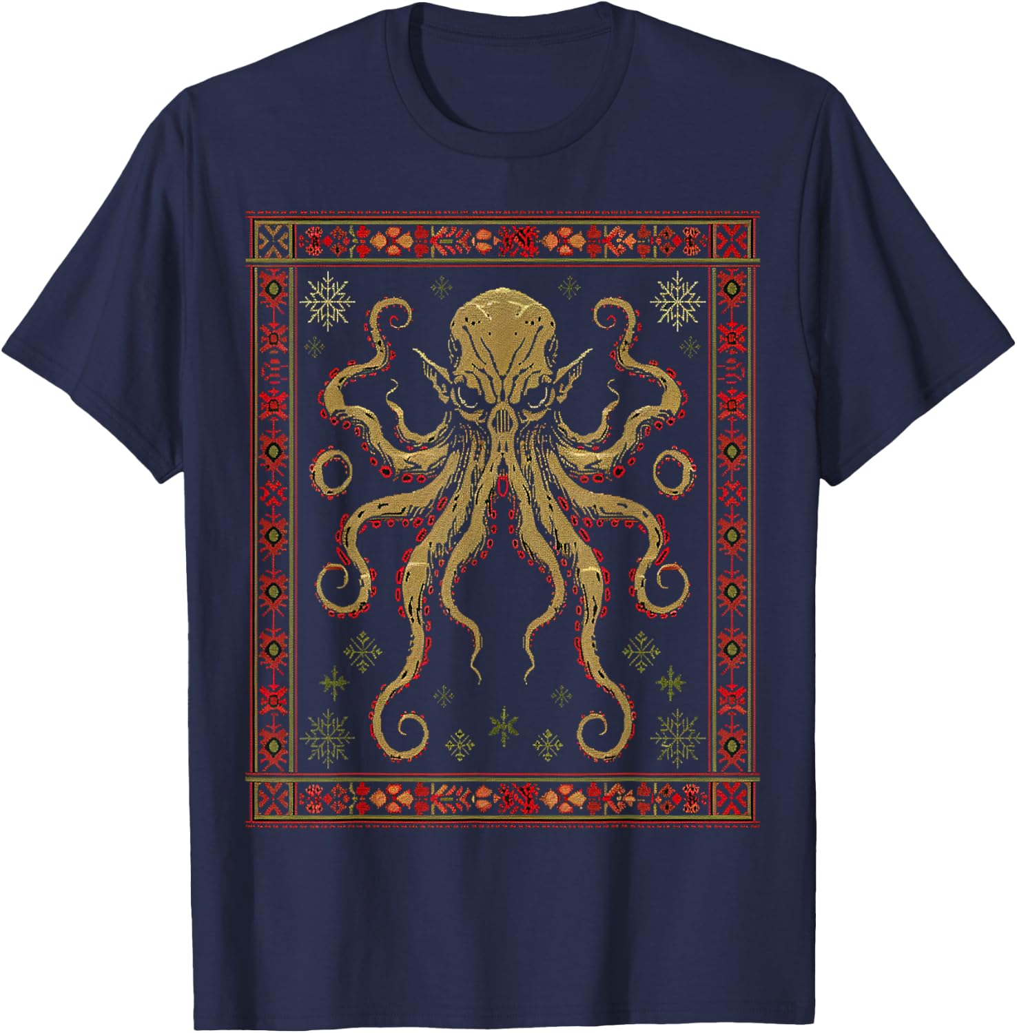 Cthulhu Evil Squid God Holiday Fun Ugly Christmas Sweater T-Shirt - T-Shirt | Navy
