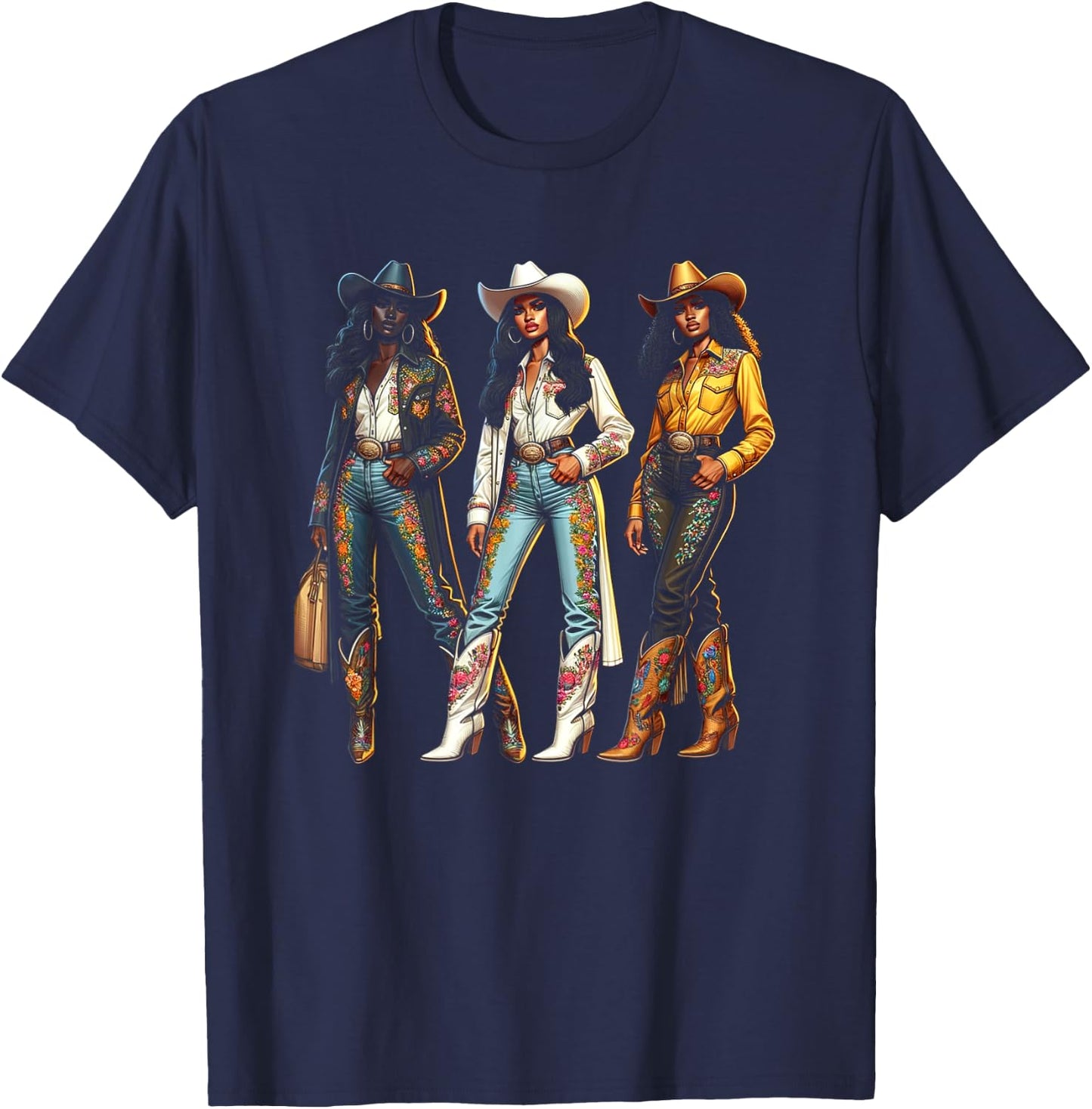 Black Cowgirl Western Rodeo Melanin Black History Texas T-Shirt - T-Shirt | Navy