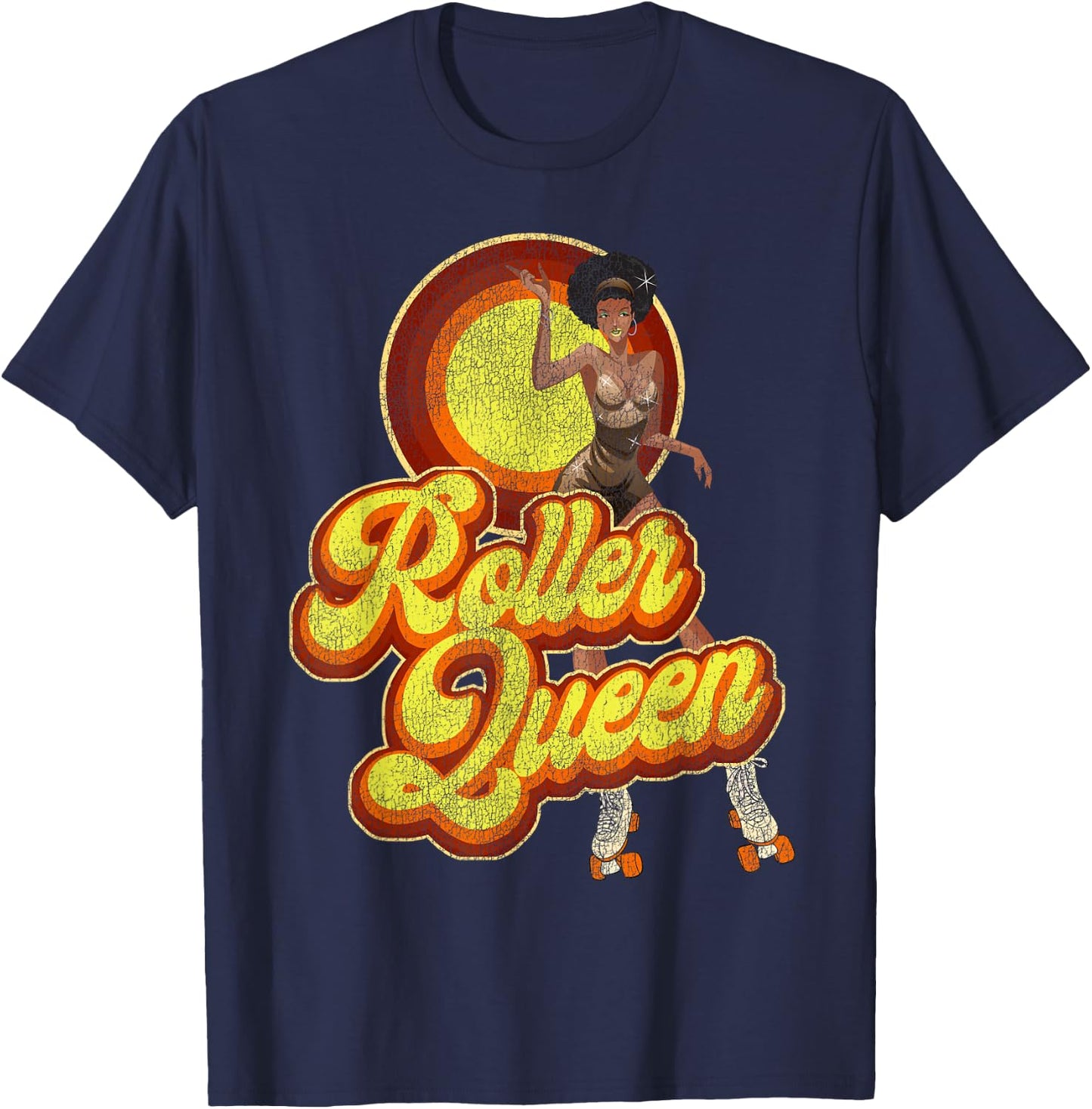 Cool Roller Skating Skate Girl 1970S Retro Afro T-Shirt - T-Shirt | Navy
