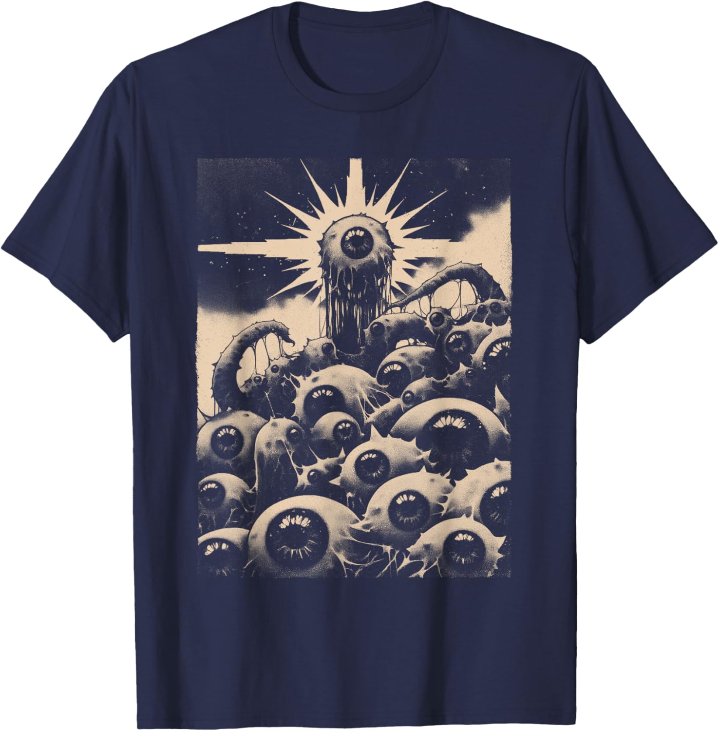 Weirdcore Eyeballs Goth Witch Goblincore Trippy Horror Punk T-Shirt - T-Shirt | Navy