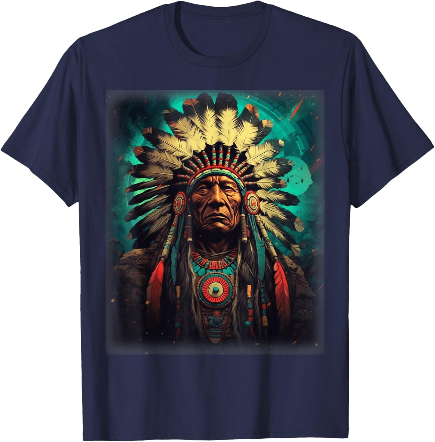 Native American Indian Headdress Traditional Art Men Women T-Shirt - T-Shirt | Navy