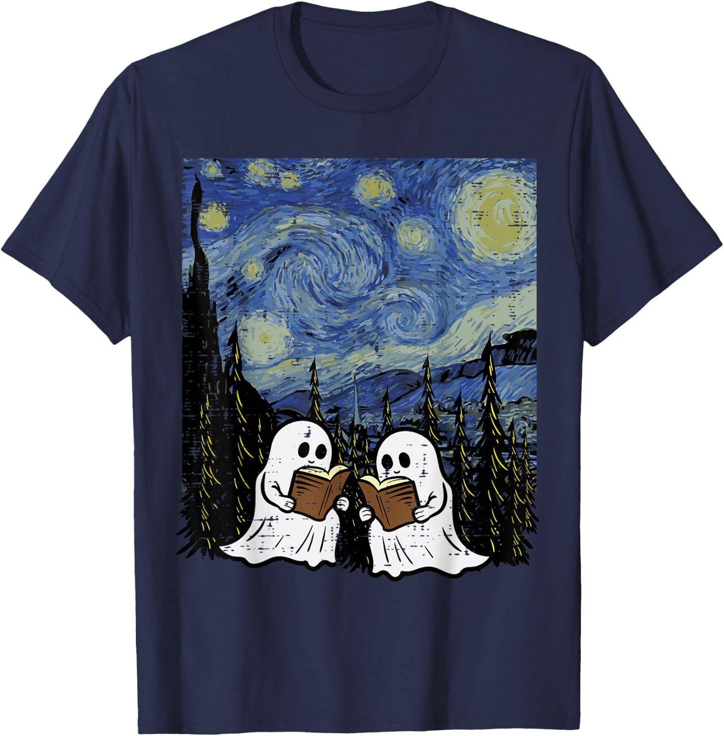 Halloween Ghosts Books Starry Night Costume Men Women Kids T-Shirt - T-Shirt | Navy