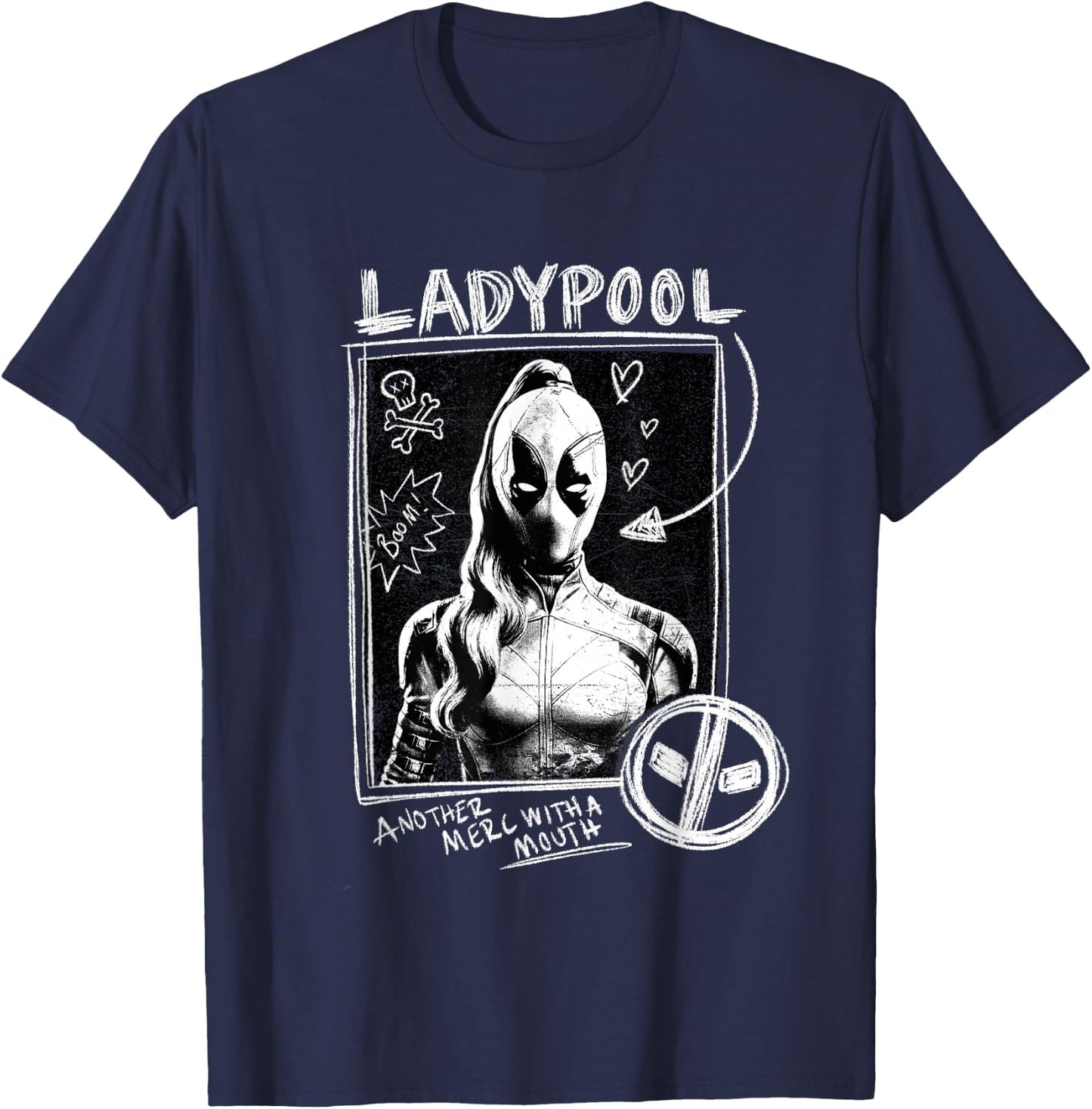 Marvel Studios Deadpool & Wolverine Ladypool Chalk Doodles T-Shirt - T-Shirt | Navy