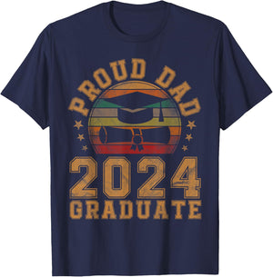 Proud Dad of 2024 Graduate Father Senior 24 Graduation Gift T-Shirt - T-Shirt | Navy
