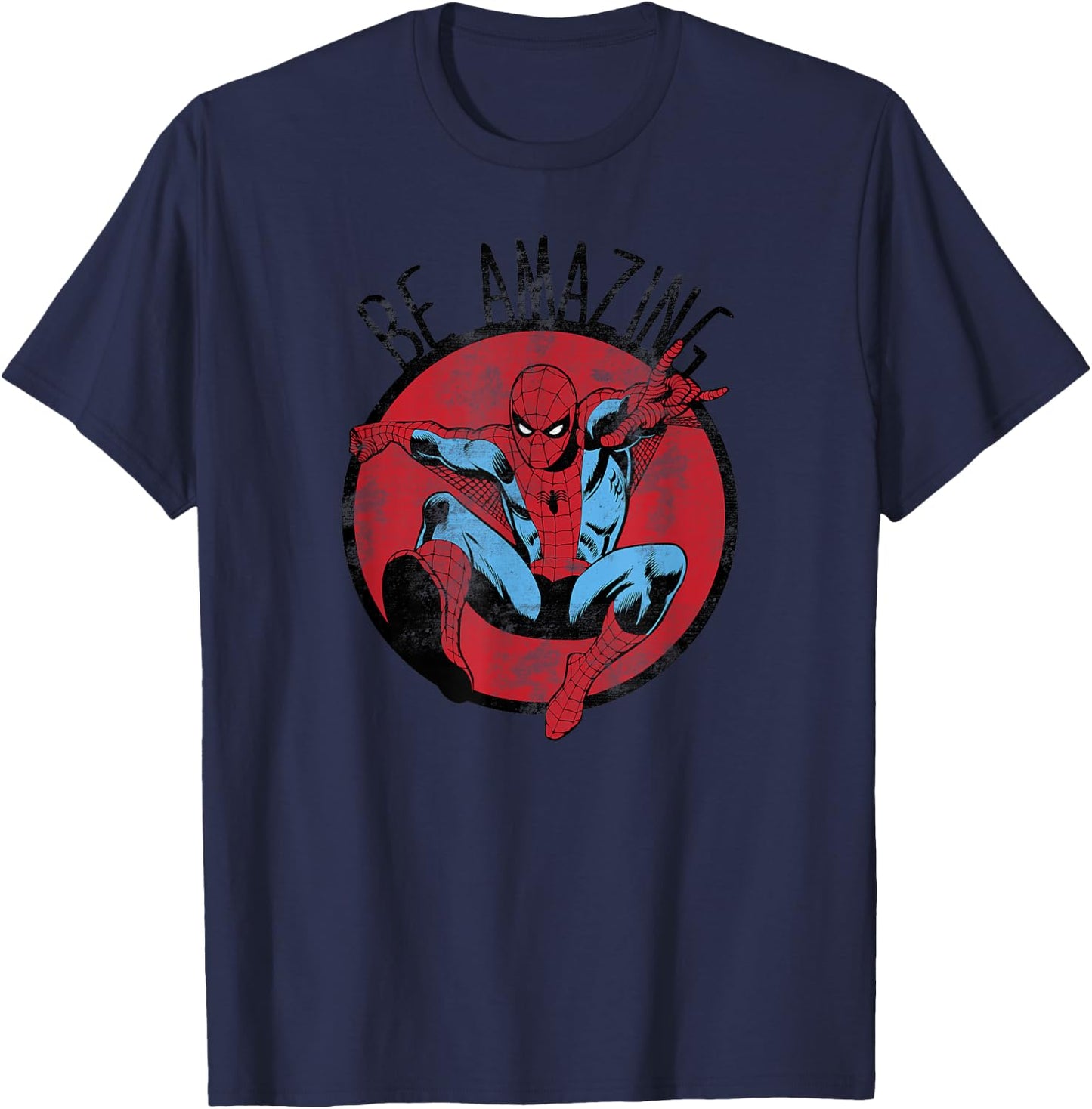 Marvel Spider-Man Be Amazing Distressed Comic Circle T-Shirt - T-Shirt | Navy