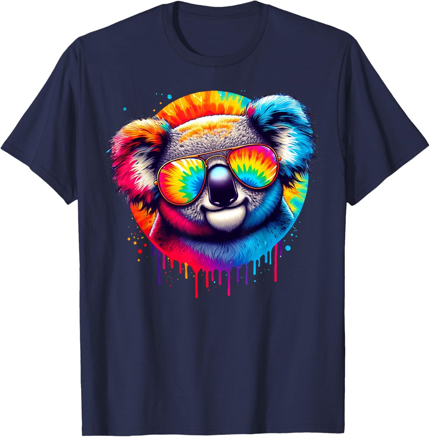 Cool Tie Dye Sunglasses Koala Graphic Illustration Art T-Shirt - T-Shirt | Navy