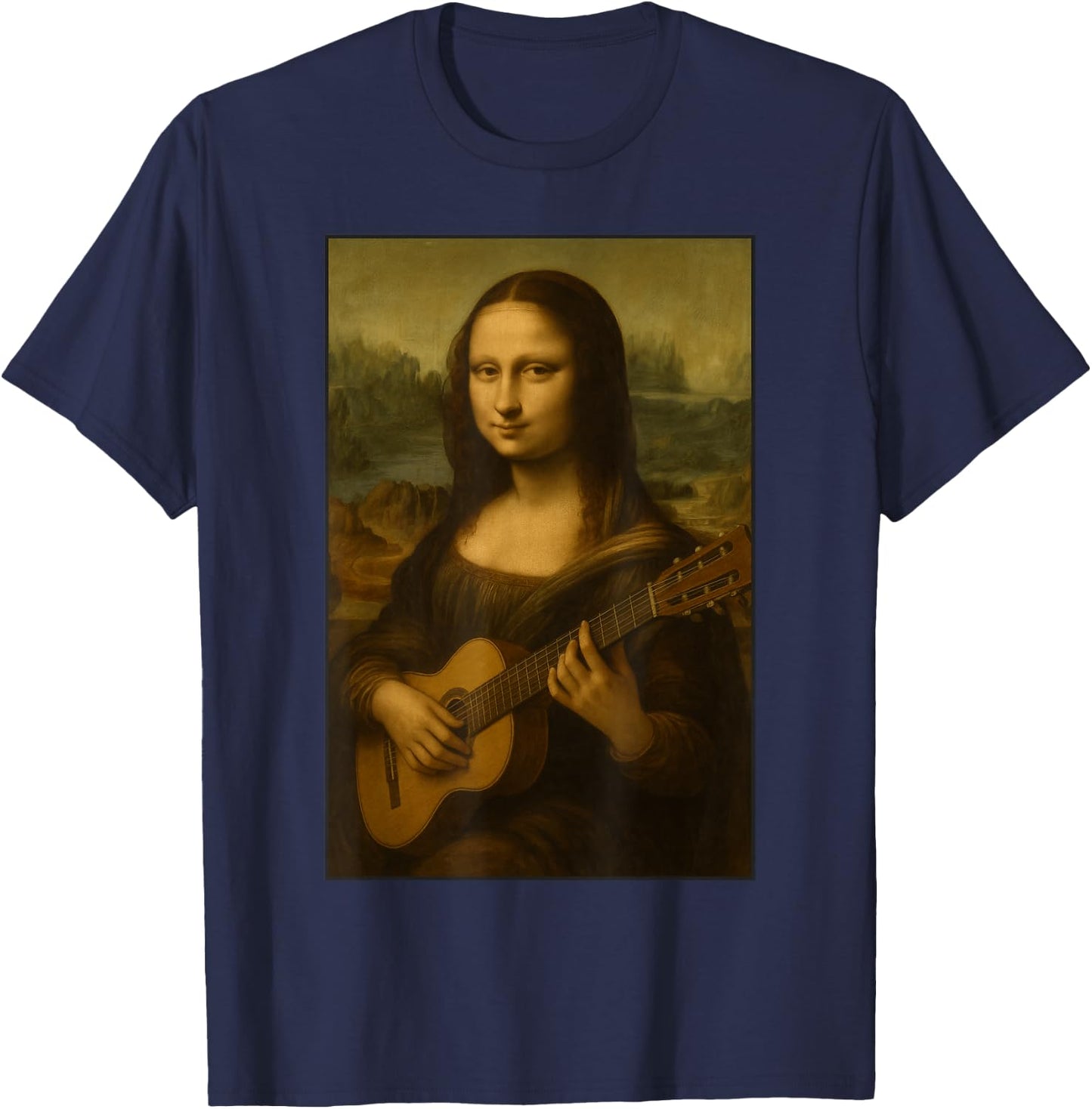 Mona Lisa Playing Guitar Renaissance Guitarist Musician Art T-Shirt - T-Shirt | Navy