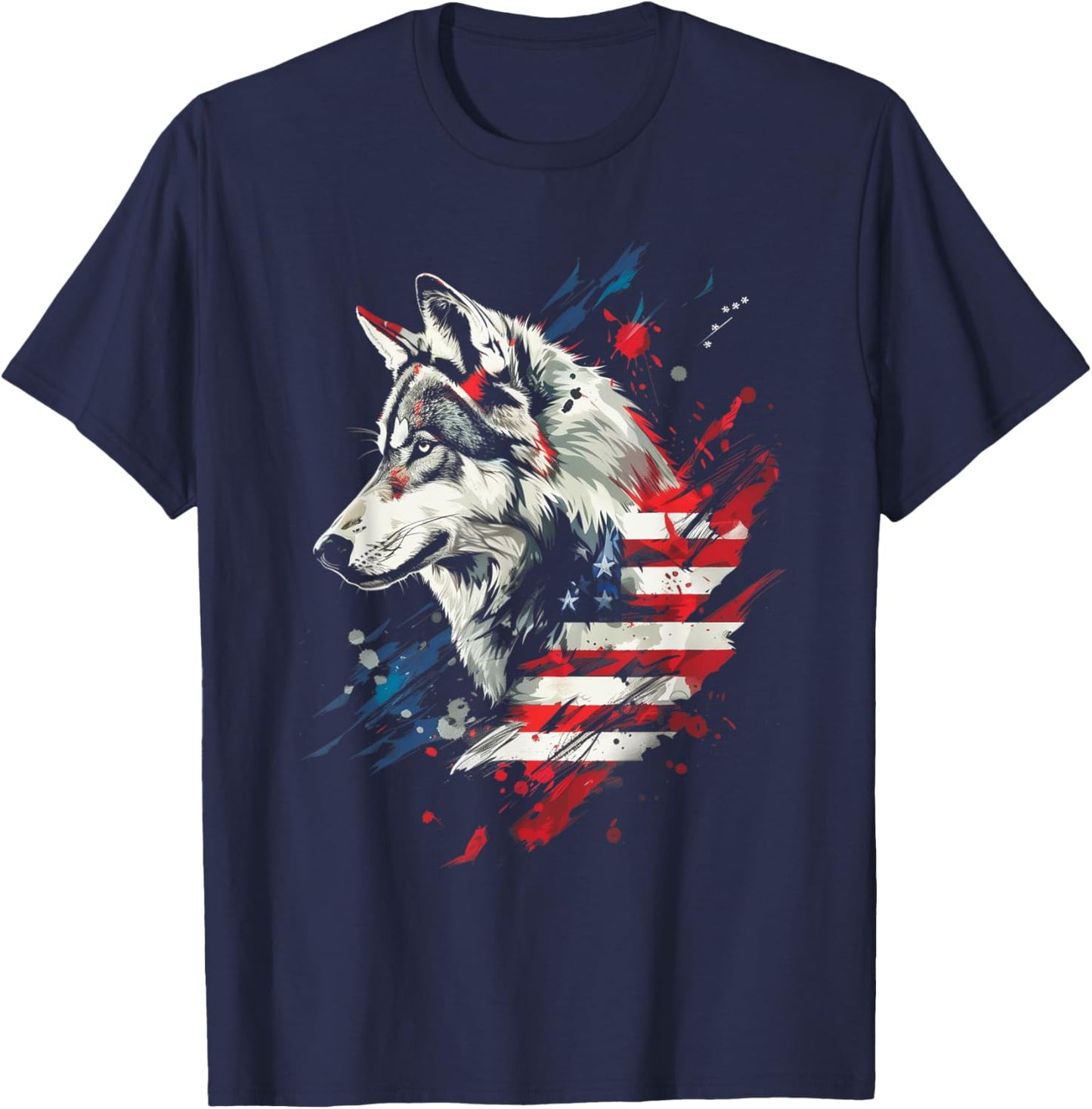 Wolf American Flag USA Patriotic Wolf Lover Women Kids Men T-Shirt - T-Shirt | Navy